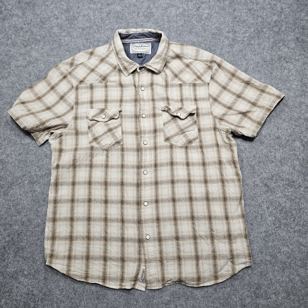Flag &‎ Anthem Desert Son Shirt Mens Sz L Plaid Pearl Snap Western Short Sleeve